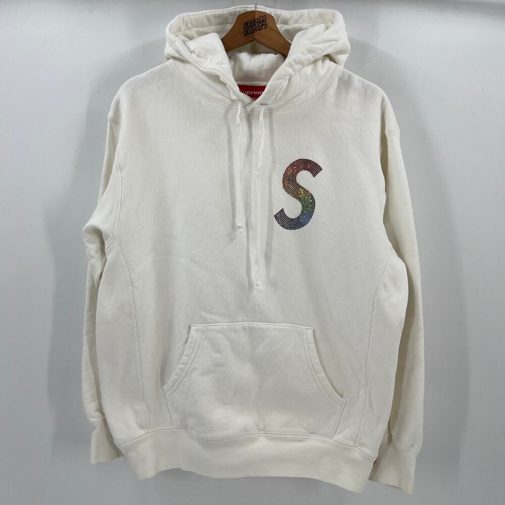 SS21 2021 Supreme NYC Swarovski Rhinestone Crystal Rainbow S Logo Hoodie White S